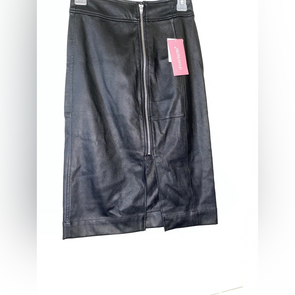 Black Quilted faux leather pencil skirt